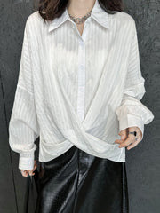 Buttoned Solid Color Long Sleeves Loose Lapel Blouses&Shirts Tops