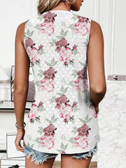 Flower Print Split-Joint Loose Sleeveless Round-Neck Vest Top