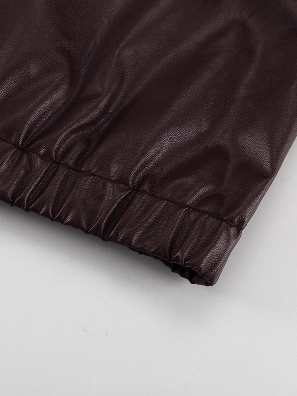 Elasticity Solid Color Zipper Long Sleeves Loose Lapel Outerwear Jackets