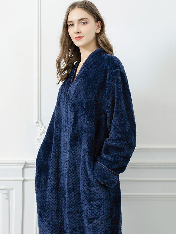 Comfortable Solid Flannel Pajama Robe