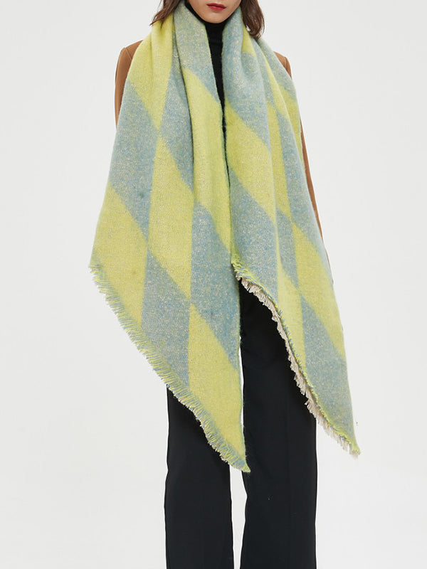 Diamond-Patterned Fringed Keep Warm Shawl&Scarf