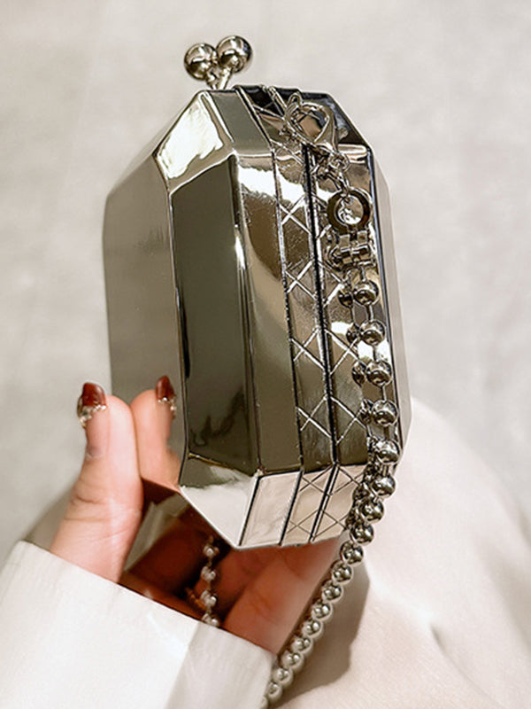 Chains Geometric Solid Color Satchels Crossbody Bags