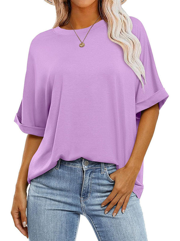 Solid Color Split-Joint Raglan Sleeve Round-Neck T-Shirts