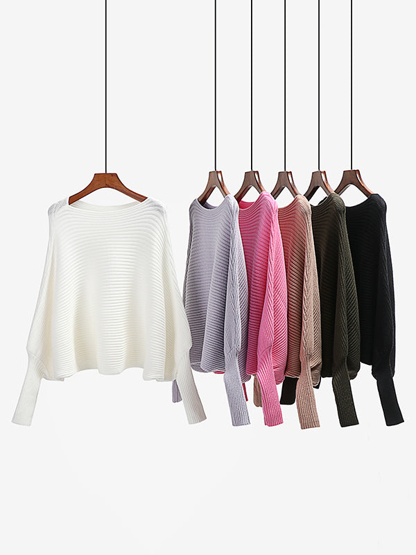 Casual Loose 6 Colors Off-The-Shoulder Long Sleeves Sweater Top