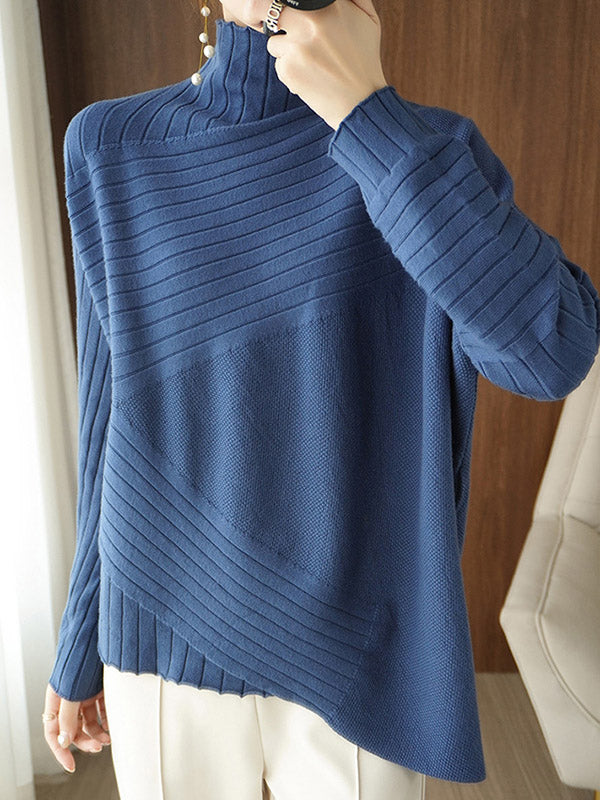 Original Irregular 7 Colors High-Neck Long Sleeves Sweater Top