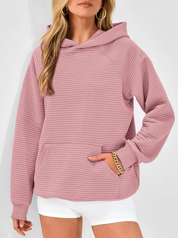 Pockets Solid Color Split-Joint Hooded Long Sleeves Hoodies Tops