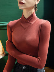Solid Color Long Sleeves Skinny V-neck T-Shirts Tops
