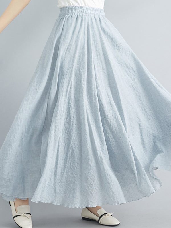 Elasticity Pleated Solid Color A-Line Loose Skirts