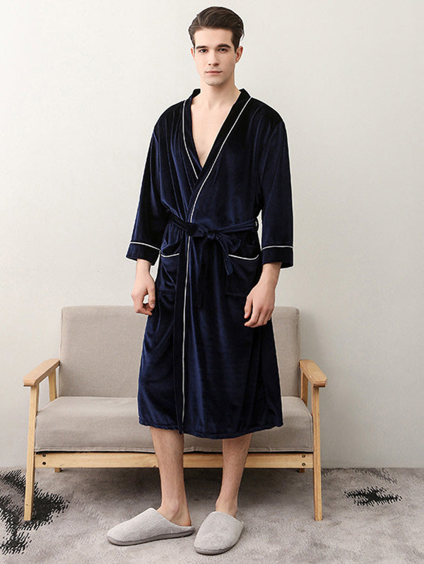 Comfortable Solid Bandage V-Neck Pajama Robe