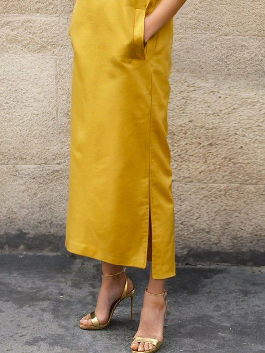 Solid Color Split-Side Sleeveless Lapel Shirt Dress Midi Dresses