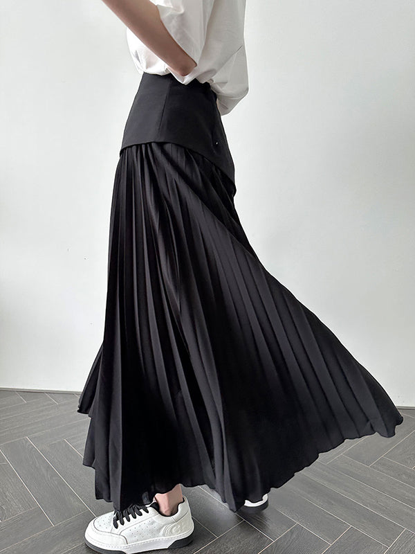 Contrast Color Pleated Split-Joint A-Line Loose Skirts Bottoms