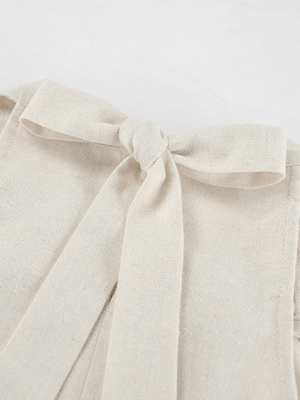 Ruffle Trim Solid Color Tied Zipper A-line Loose Spaghetti-Neck Mini Dresses