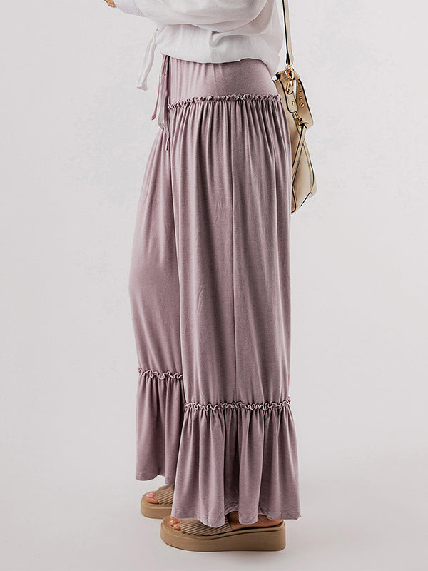 Pleated Solid Color High Waisted Loose Trousers Pants