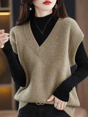 Casual Sleeveless Loose Solid Color V-Neck Vest Top