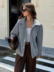 Buttoned Solid Color Long Sleeves Loose Lapel Outerwear Cardigan Tops