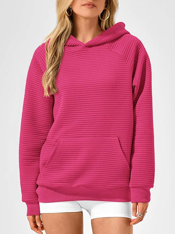 Pockets Solid Color Split-Joint Hooded Long Sleeves Hoodies Tops