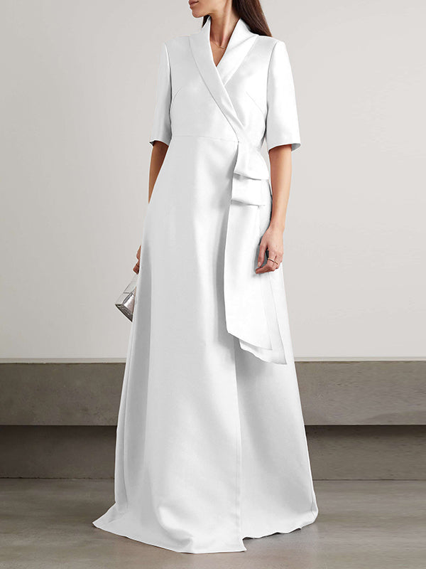 Loose Solid Color Split-Joint V-Neck Maxi Evening Dresses