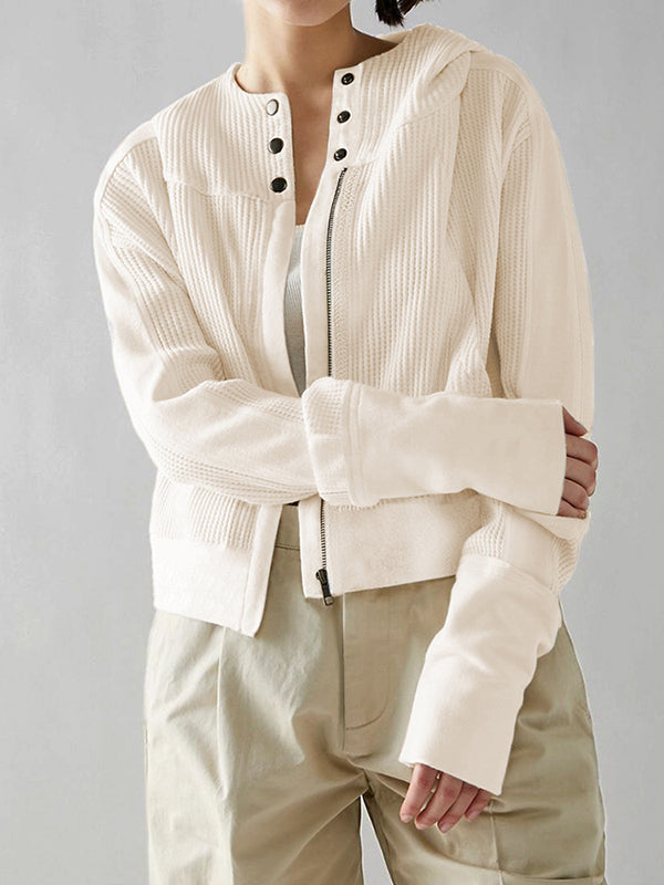Zipper Long Sleeves Loose Hooded Outerwear Jackets