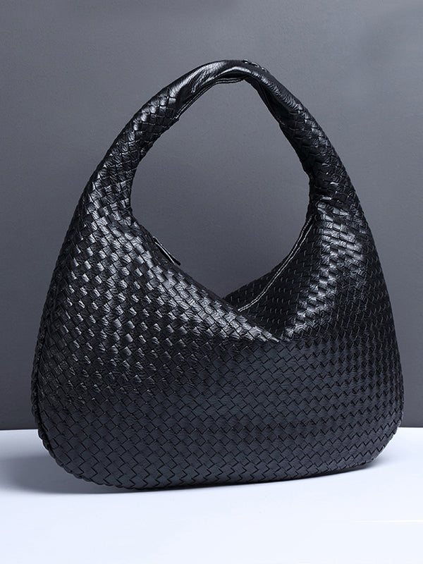 Geometric Solid Color Split-Joint Woven Zipper Handbags Bags
