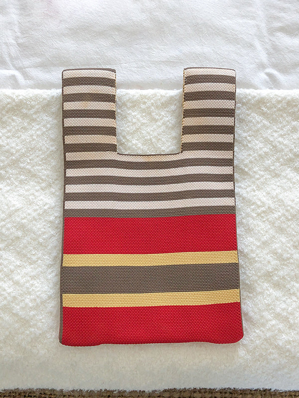 Contrast Color Striped Woven Handbag