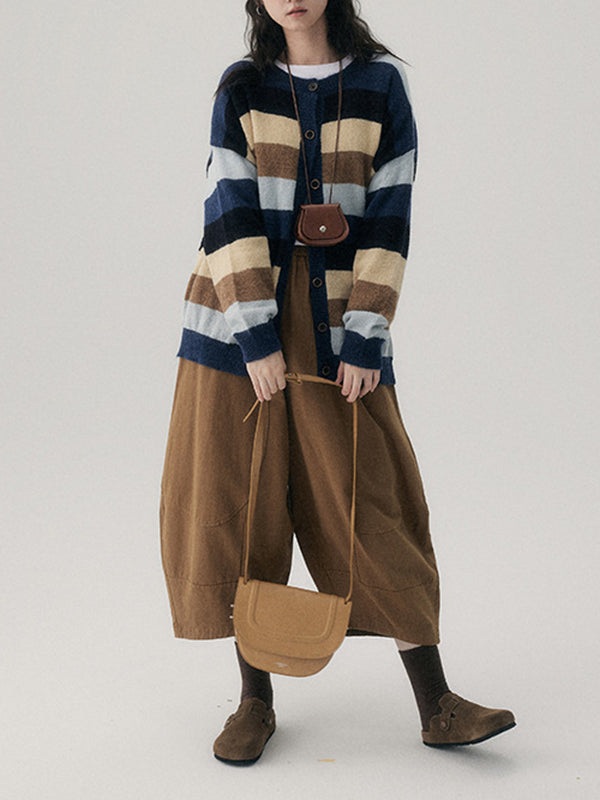 Elasticity Solid Color Split-Joint Harem Pants High Waisted Trousers Pants Ninth Pants