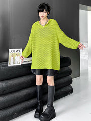 Hollow Solid Color Long Sleeves Loose Hooded Sweater Tops