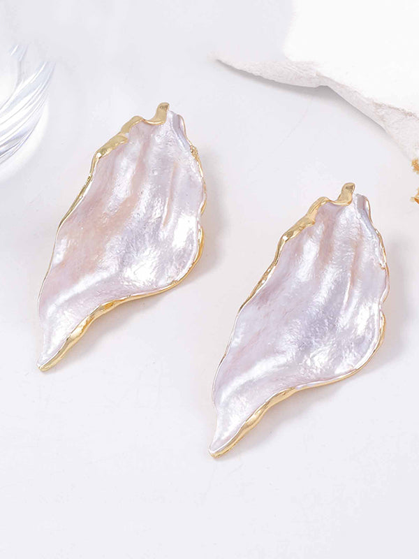 Leaves Print Pleated Irregularity Earrings Accessories