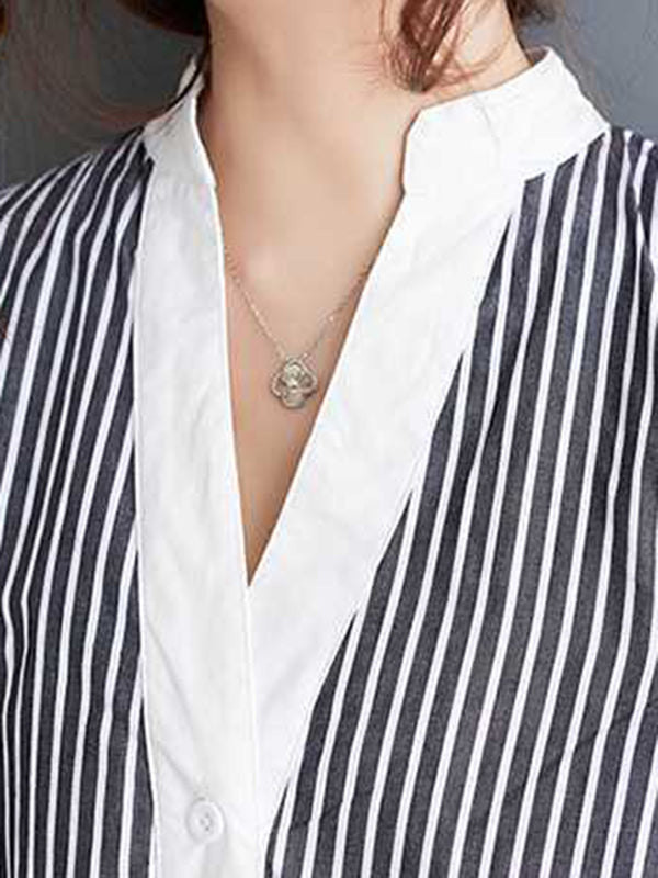 Buttoned Striped Cap Sleeve Loose Lapel Shirt Dress Maxi Dresses