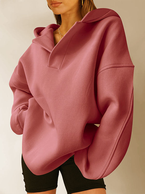 Solid Color Split-Joint Loose Puff Sleeves Hooded Hoodies Tops