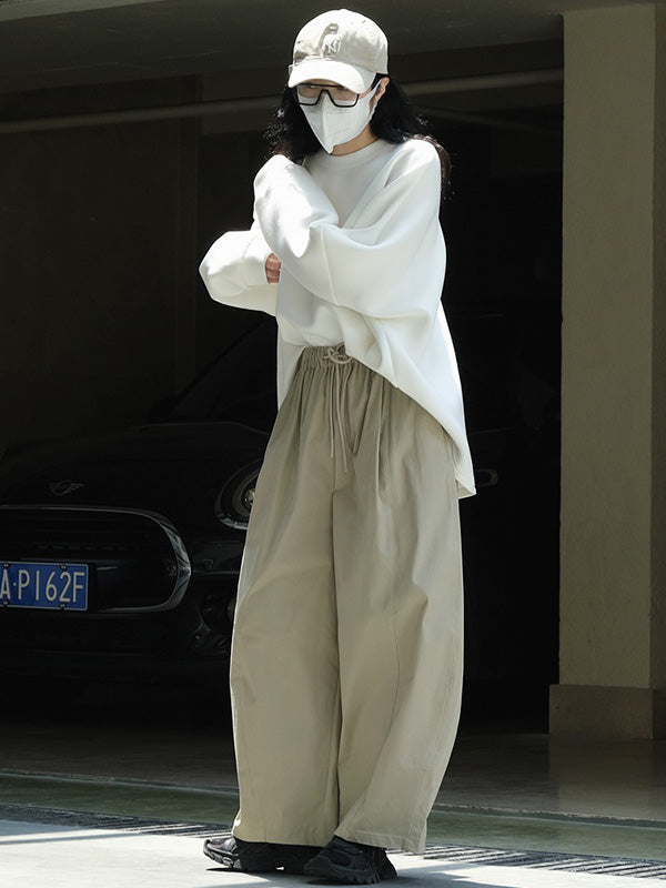 Casual Loose Wide Leg Elastic Waist Solid Color Pants