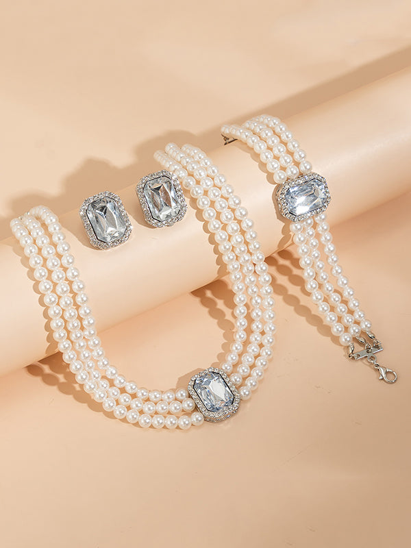 Geometric Layered Rhine Stones Earrings Accessories + Necklaces Accessories + Bracelet Accessories
