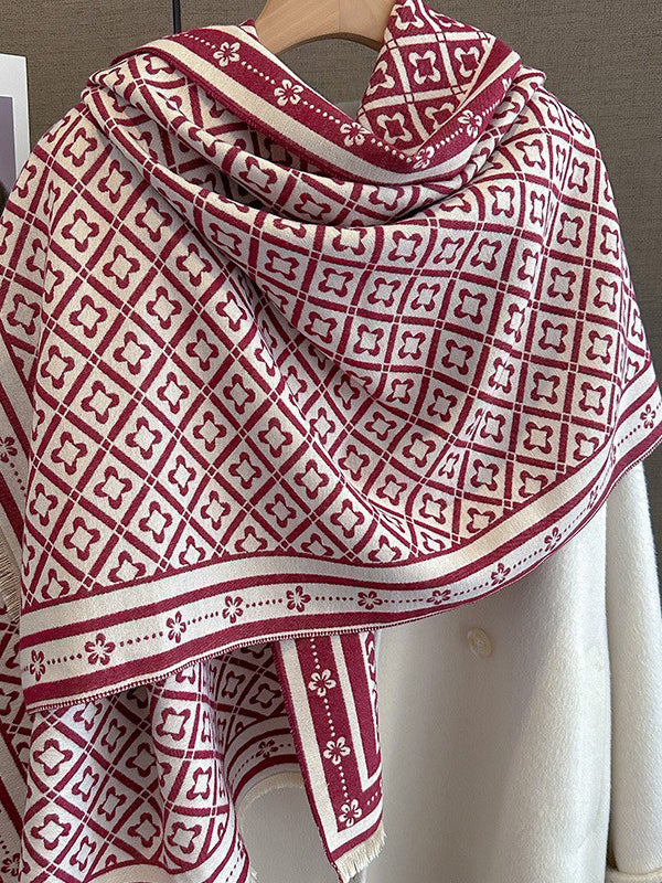 Fringed Geometric Keep Warm Shawl&Scarf