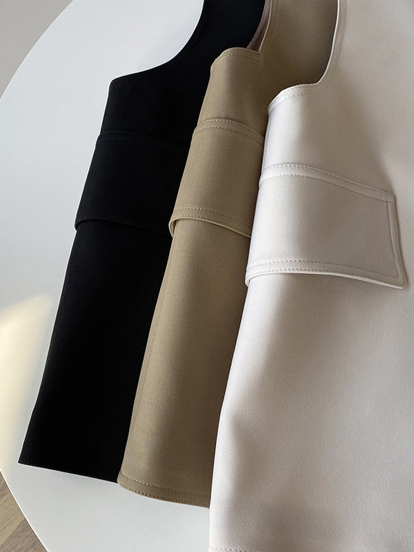 Pockets Split-Joint Loose Sleeveless V-Neck Vest Top