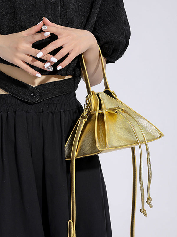 Drawstring Solid Color Split-Joint Triangle Handbags