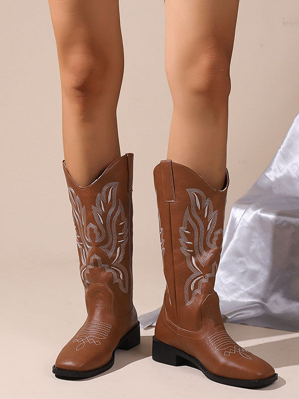 Embroidered Round-Toe Split-Joint Chelsea Boots Boots