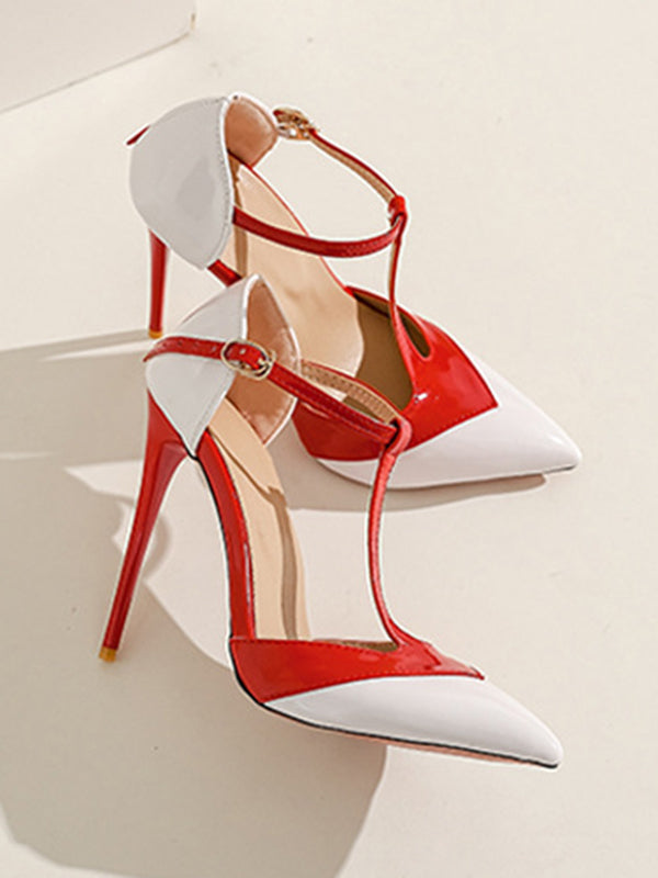 Contrast Color Pointed-Toe Split-Joint Sandals Pumps