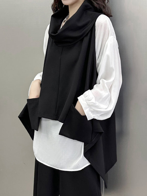 Pockets Solid Color Irregularity Loose Heaps Collar Vest Top T-Shirts