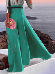 Pleated Split-Joint Loose Three-quarter Sleeves Deep V-Neck Maxi Dresses