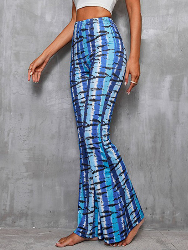Elasticity Printed Split-Joint High Waisted Skinny Trousers Pants