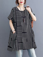 Striped Loose Short Sleeves Round-Neck T-Shirts