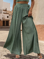 Printed Tied Waist Loose Wide Leg Pants