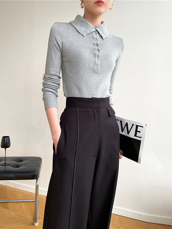 Casual Skinny Loose Solid Color Lapel Collar Pullovers