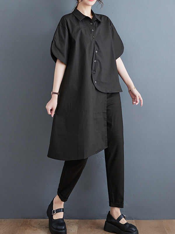 Solid Color Irregular clipping Lapel Shirts Tops