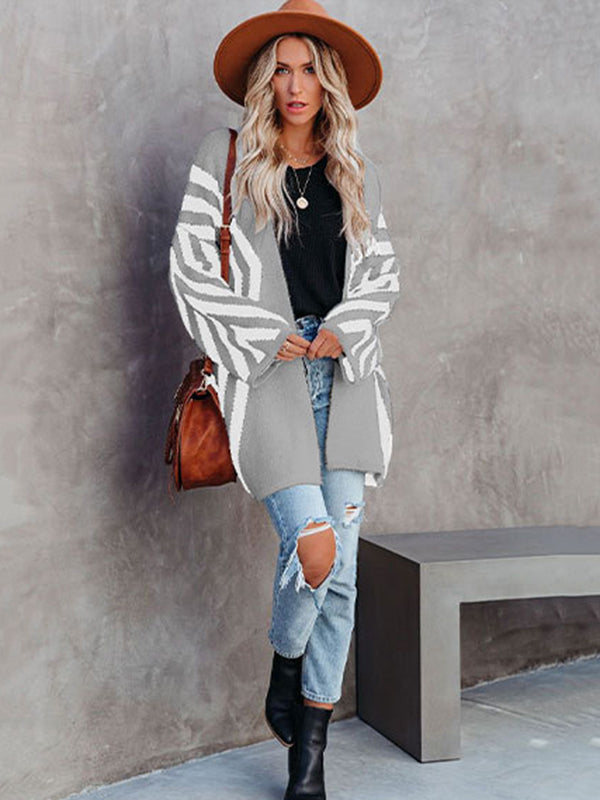 Loose Rhombus Stripes Cardigan Tops