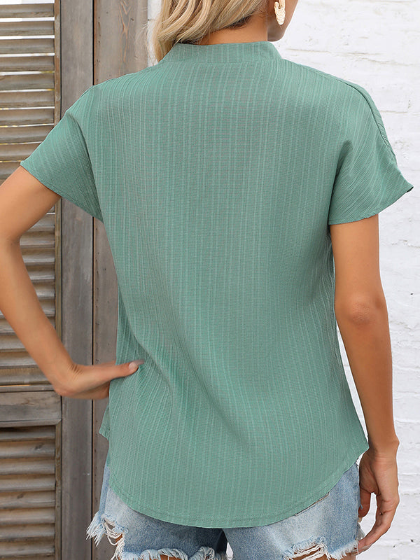 Solid Color Batwing Sleeves Loose Stand Collar T-Shirts Tops
