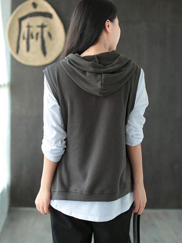 Artistic Retro Solid Hooded Vest