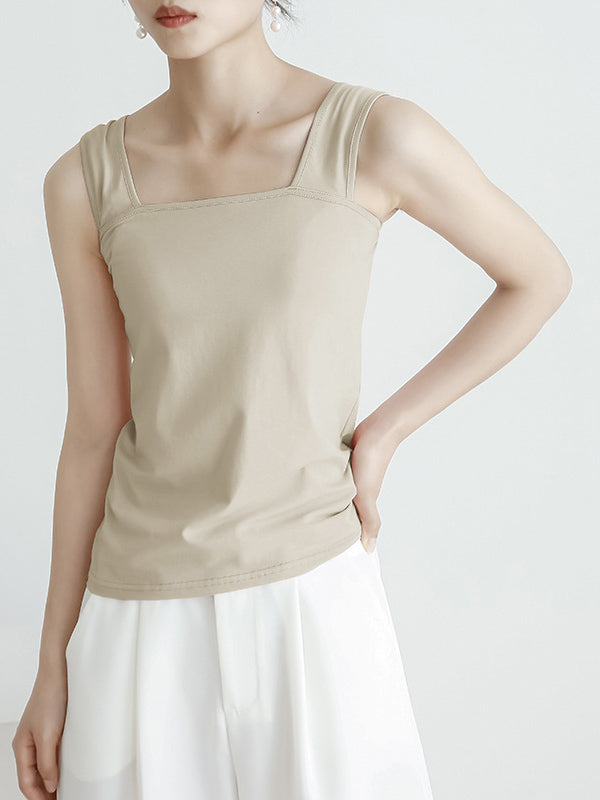 Casual Simple 6 Colors Square-Neck Sleeveless Vest