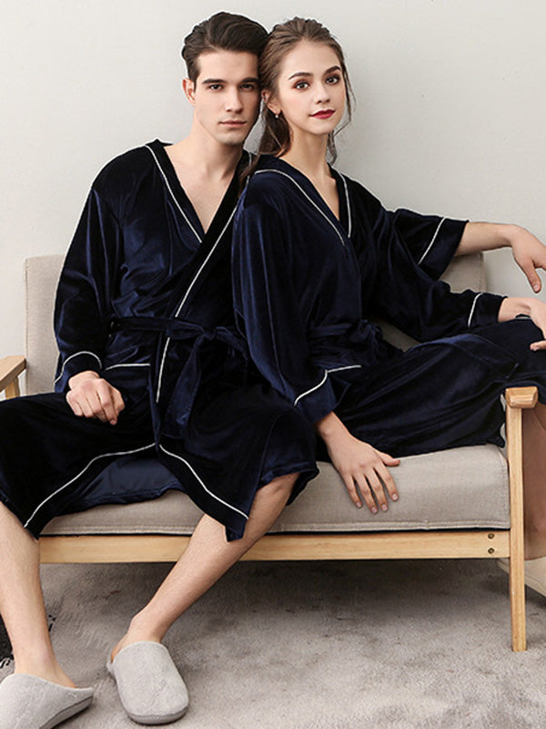 Comfortable Solid Bandage V-Neck Pajama Robe