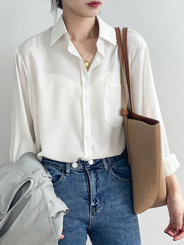 Urban Solid Color Lapel Long Sleeves Blouse