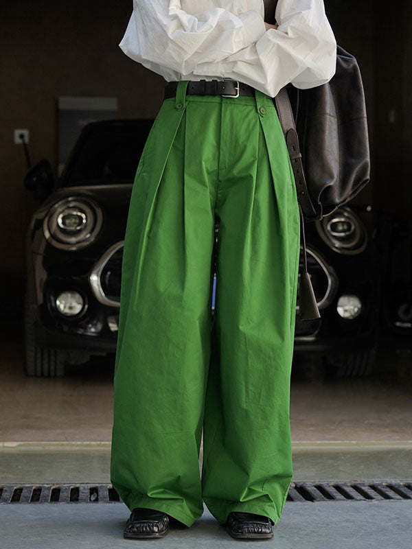 Pleated Solid Color High Waisted Wide Leg Trousers Casual Pants Bottoms